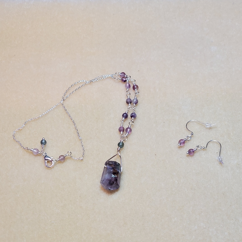 Rainbow fluorite necklace and earrings